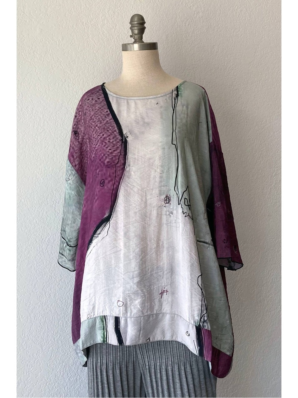 3 Potato langenlook Colorblock Loose Fit Women's Top - Purple & Sage, size S/M